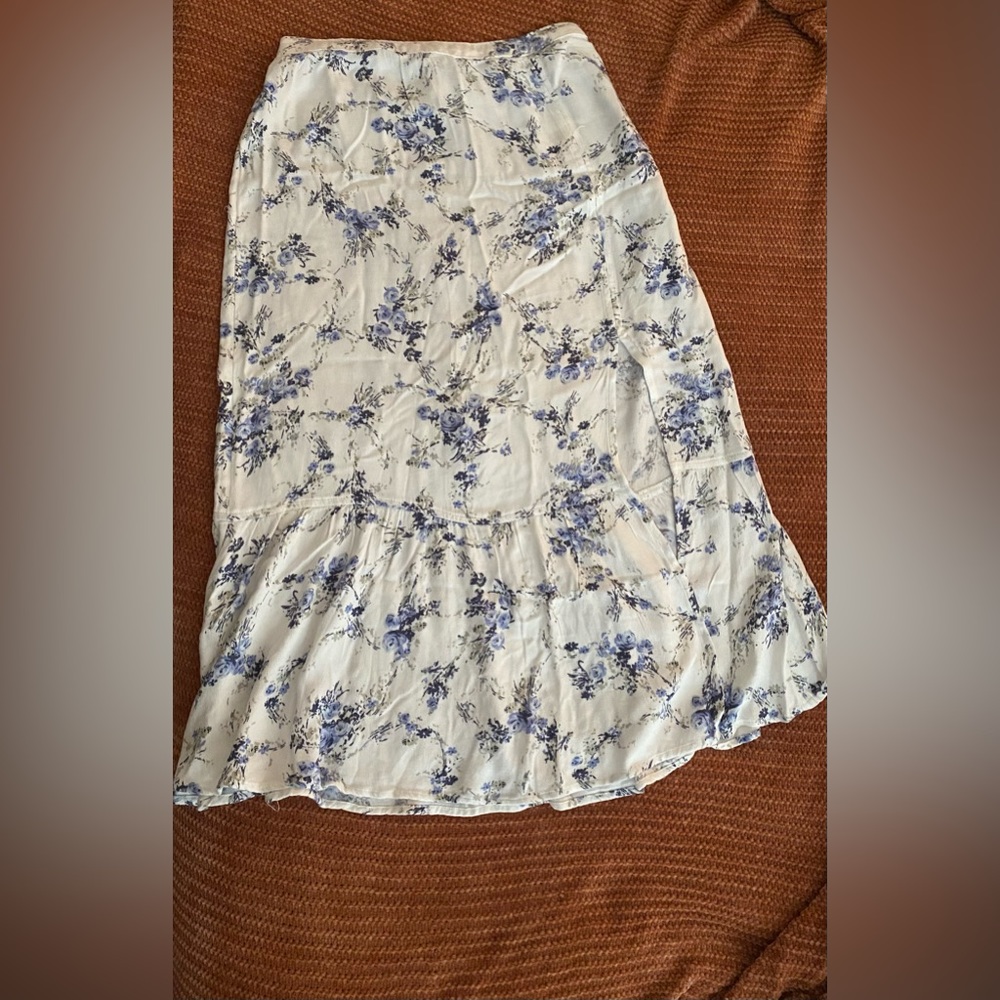 White and blue floral skirt